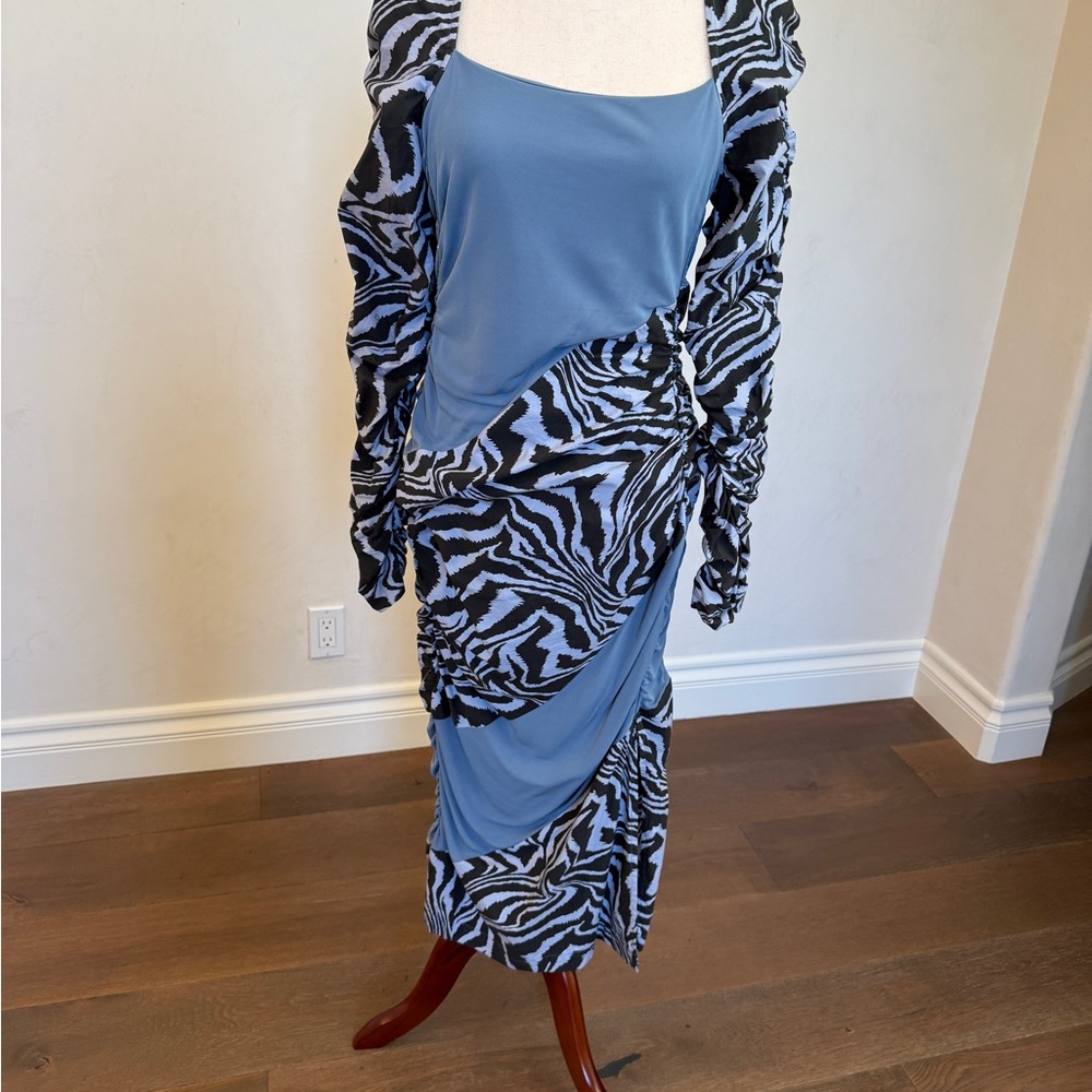 Ganni Blue and Black Patterned Dress